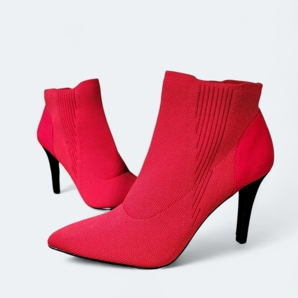 MIA Red sock Knit Stiletto ankle Boots Booties Heels Size 7.5